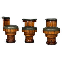 Italian Art Deco wooden and green faux leather chairs, 1930s