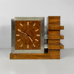 Orologio da tavolo italiano Art Deco in legno e metallo, anni '30