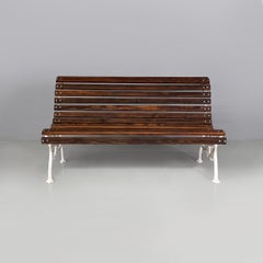 Italian Art Deco wooden and white cast iron bench, 1930s