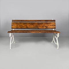Italian Art Deco wooden and white cast iron bench, 1930s