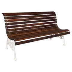 Italian Art Deco wooden and white cast iron bench, 1930s