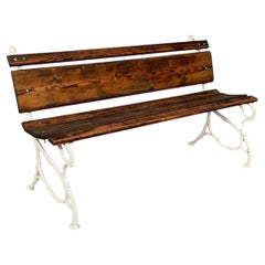 Italian Art Deco wooden and white cast iron bench, 1930s