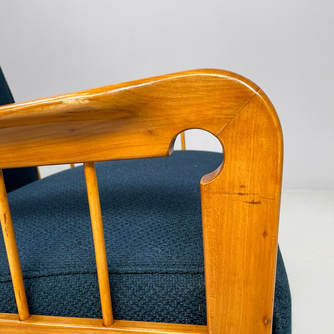Italian Art Deco wooden armchairs in blue fabric with armrest, 1940s For Sale 7