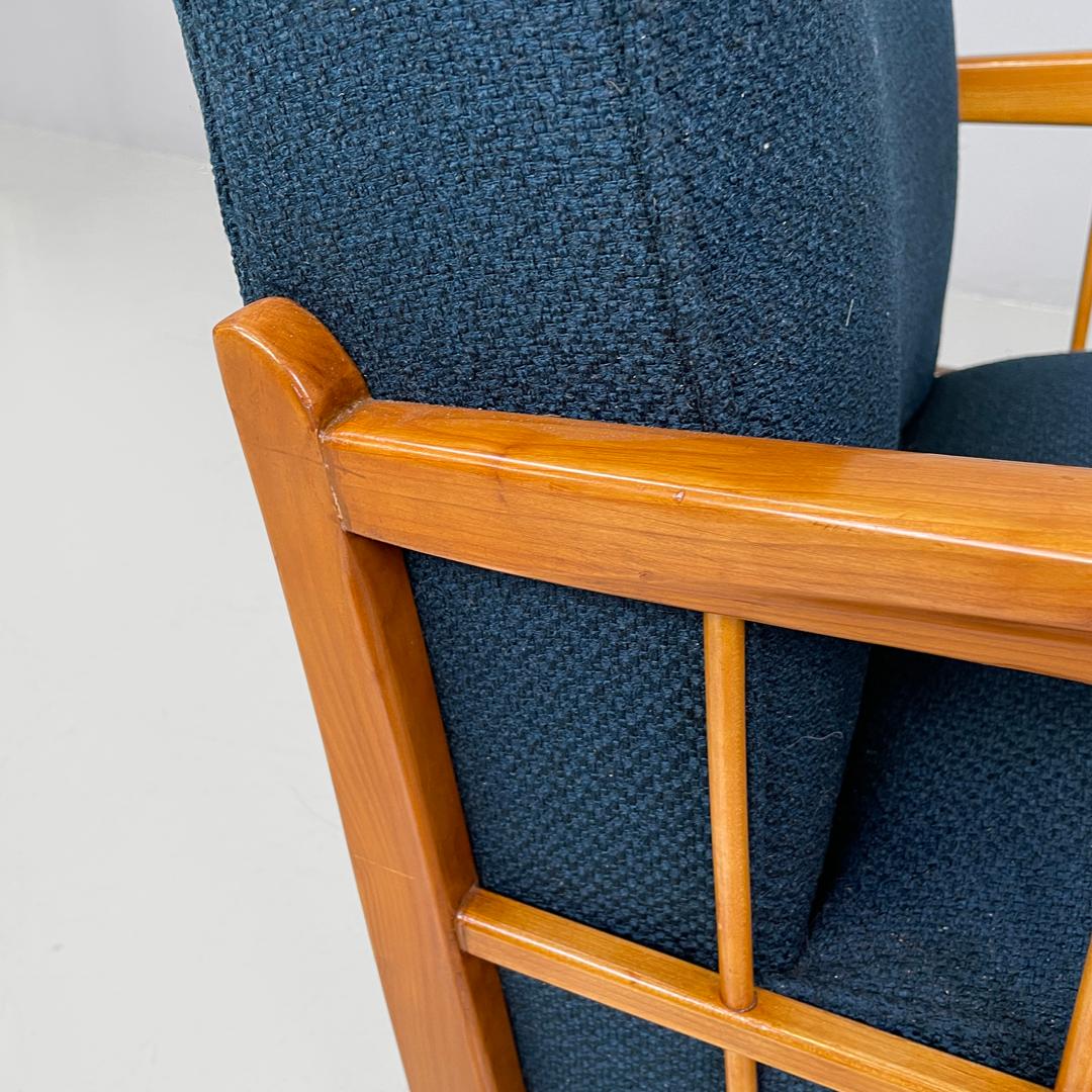Italian Art Deco wooden armchairs in blue fabric with armrest, 1940s For Sale 9