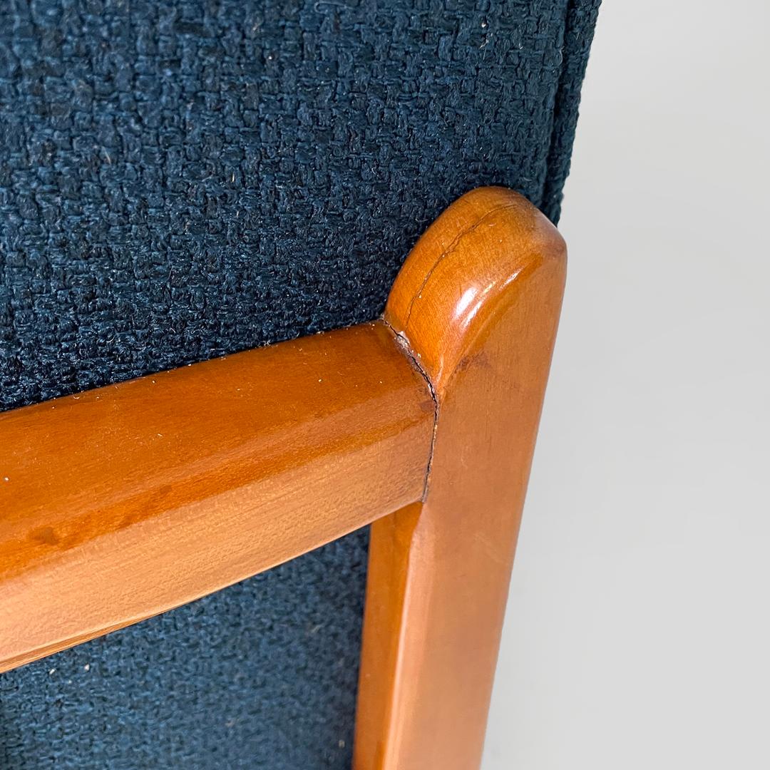 Italian Art Deco wooden armchairs in blue fabric with armrest, 1940s For Sale 10