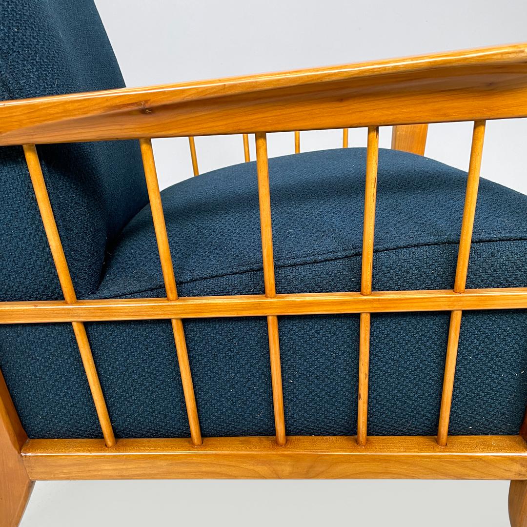 Italian Art Deco wooden armchairs in blue fabric with armrest, 1940s For Sale 11