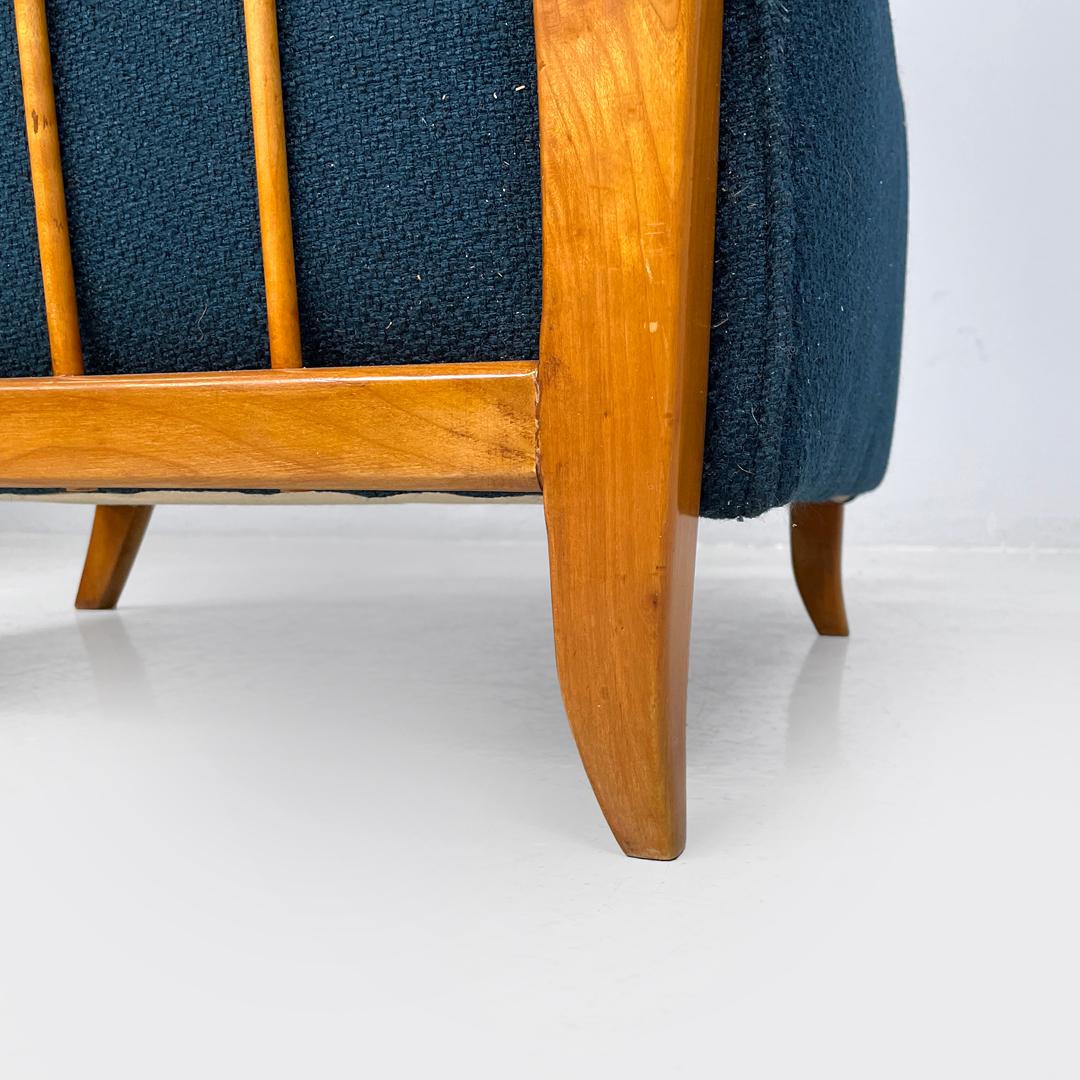 Italian Art Deco wooden armchairs in blue fabric with armrest, 1940s For Sale 14