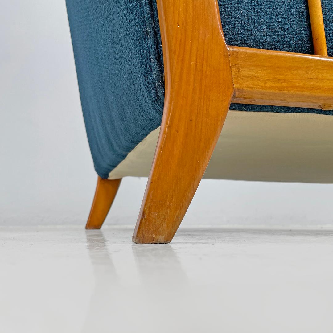 Italian Art Deco wooden armchairs in blue fabric with armrest, 1940s For Sale 15
