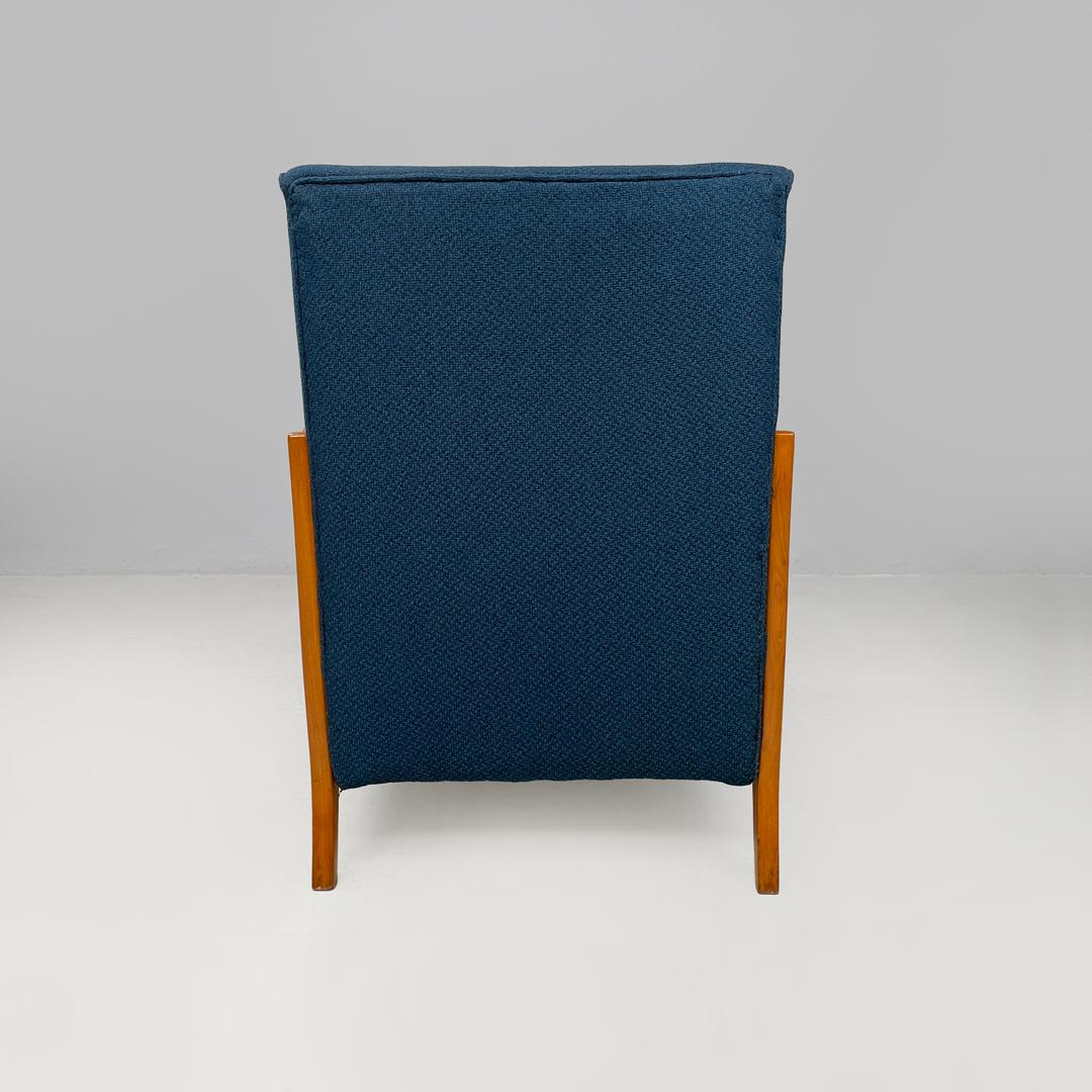 Italian Art Deco wooden armchairs in blue fabric with armrest, 1940s For Sale 1