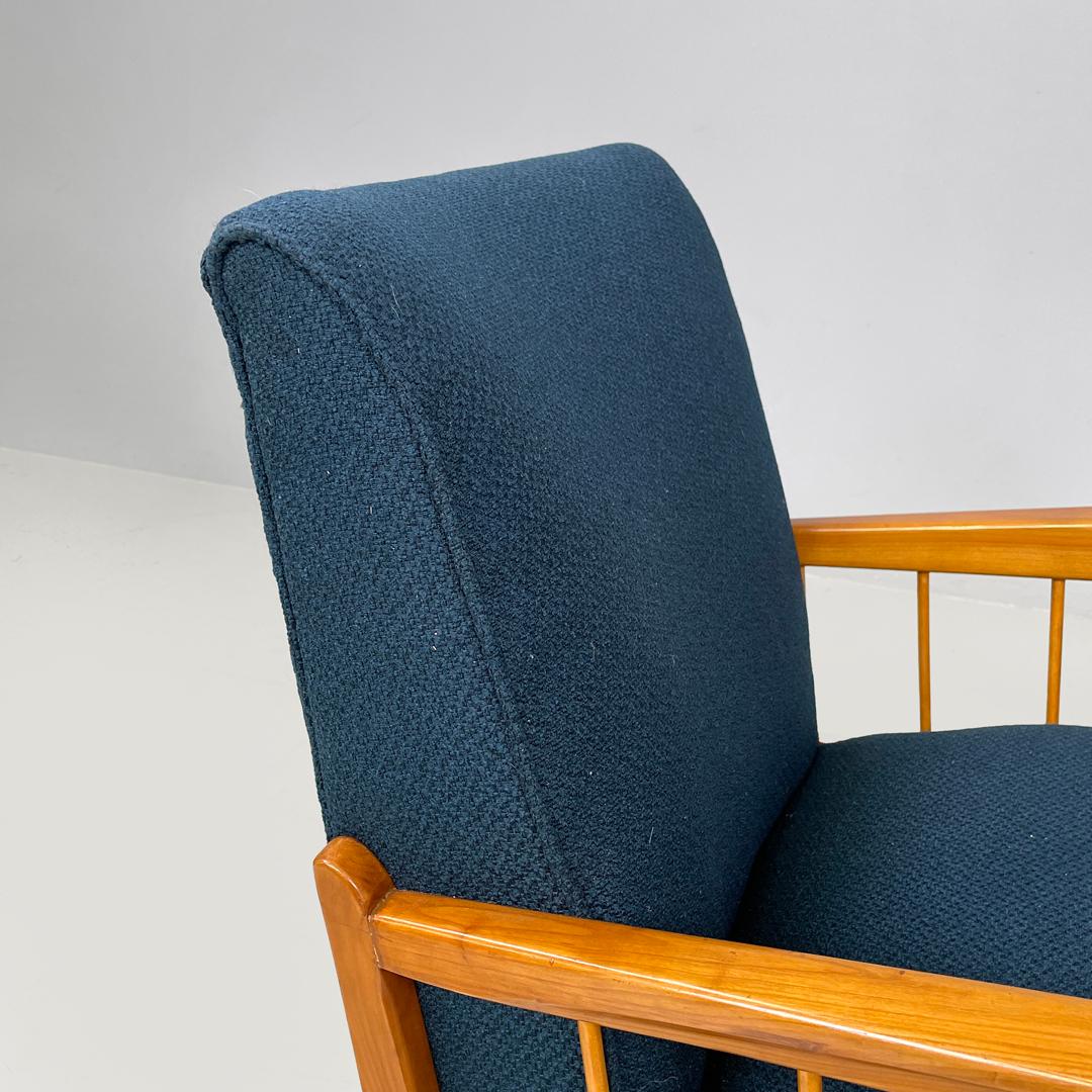 Italian Art Deco wooden armchairs in blue fabric with armrest, 1940s For Sale 3