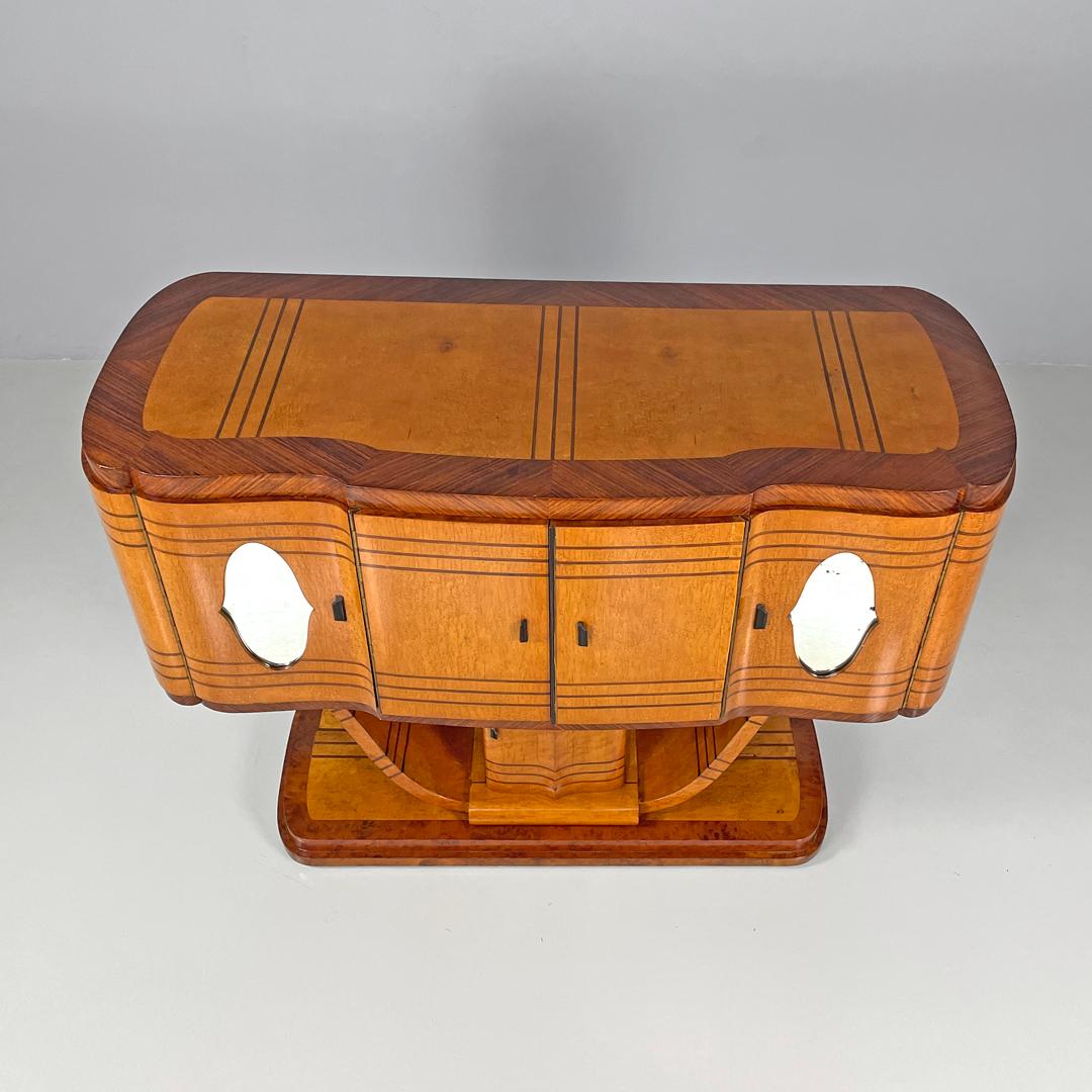 Italian Art Deco wooden bar cabinet mirrored doors and decorative inlays, 1930s For Sale 2