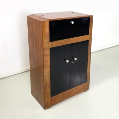 Italian Art Deco wooden bar cabinet with lamp and mirror, 1940s