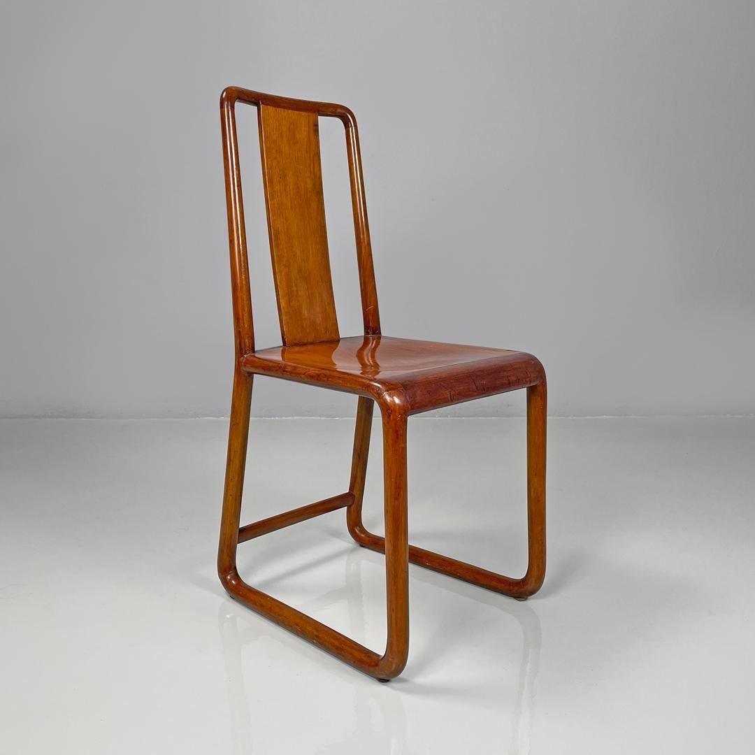 Art Déco Italian Art Deco wooden chairs with rounded structure and rectangular back 1930s in vendita