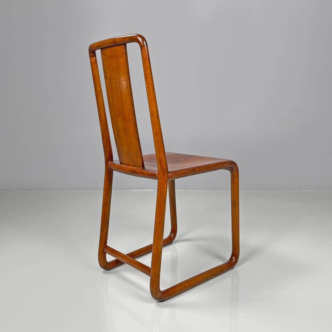 Mid-20th Century Italian Art Deco wooden chairs with rounded structure and rectangular back 1930s in vendita