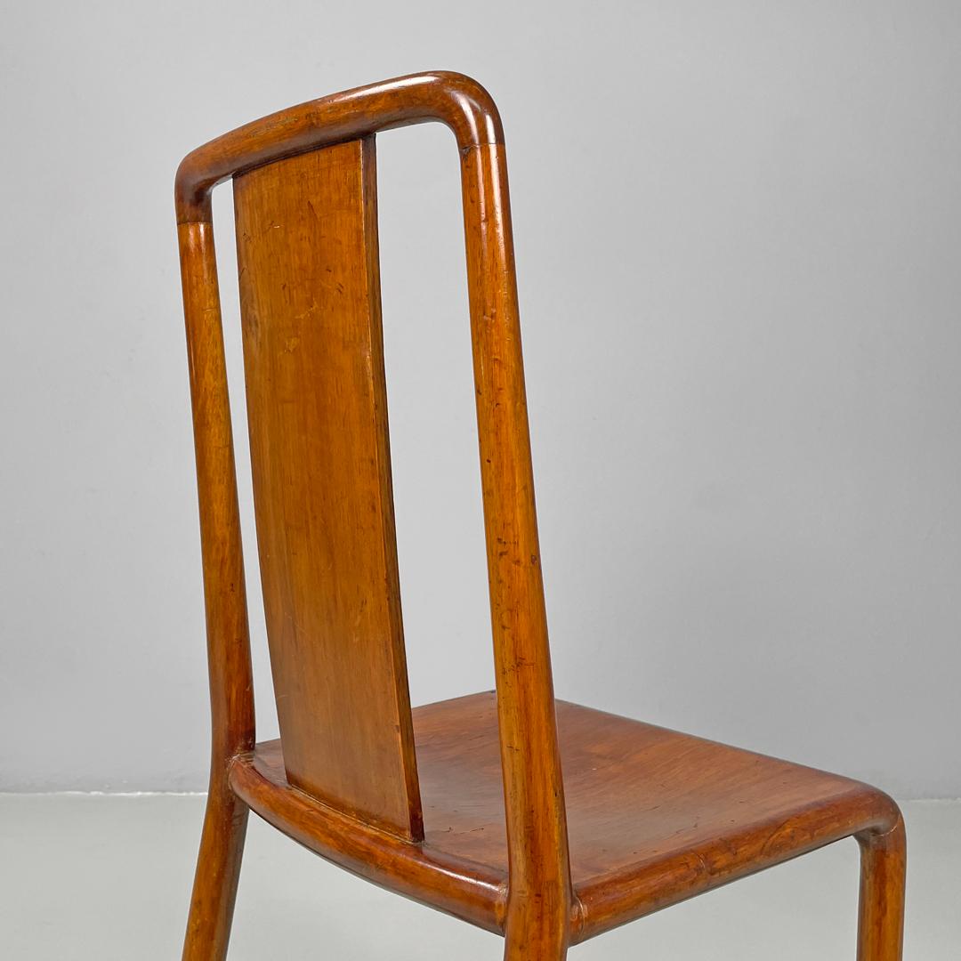 Italian Art Deco wooden chairs with rounded structure and rectangular back 1930s in vendita 3