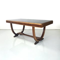 Italian Art Deco wooden dining table with black glass top, 1930s