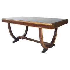 Italian Art Deco wooden dining table with black glass top, 1930s
