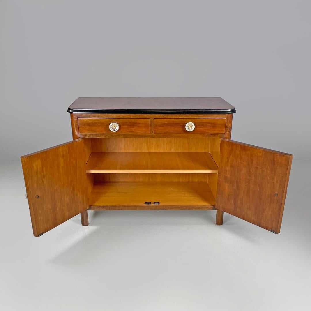 Italian Art Deco wooden dresser two drawers with glass transparent handles 1940s In Good Condition For Sale In MIlano, IT
