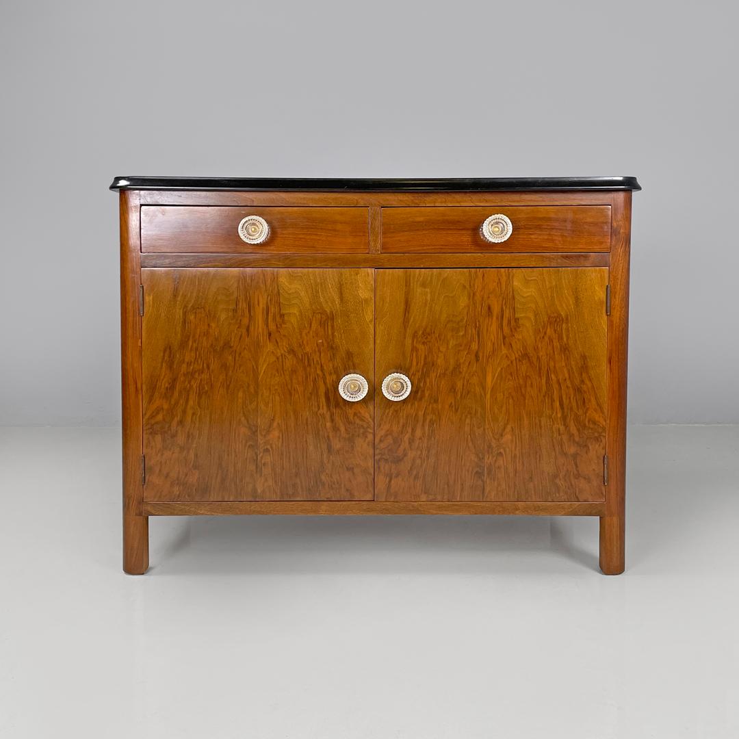 Mid-20th Century Italian Art Deco wooden dresser two drawers with glass transparent handles 1940s For Sale