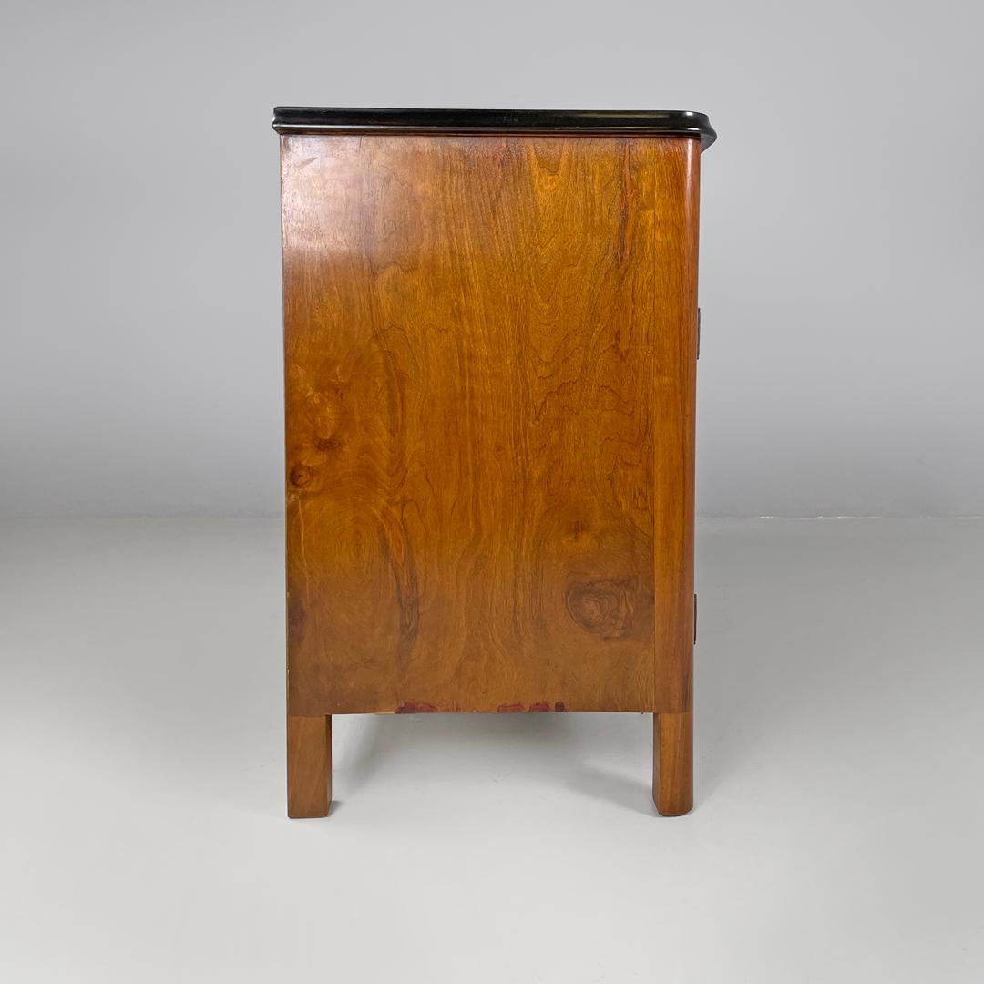 Glass Italian Art Deco wooden dresser two drawers with glass transparent handles 1940s For Sale