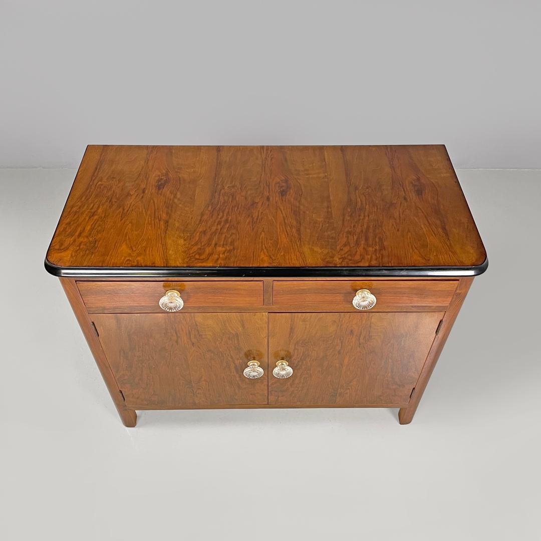Italian Art Deco wooden dresser two drawers with glass transparent handles 1940s For Sale 3