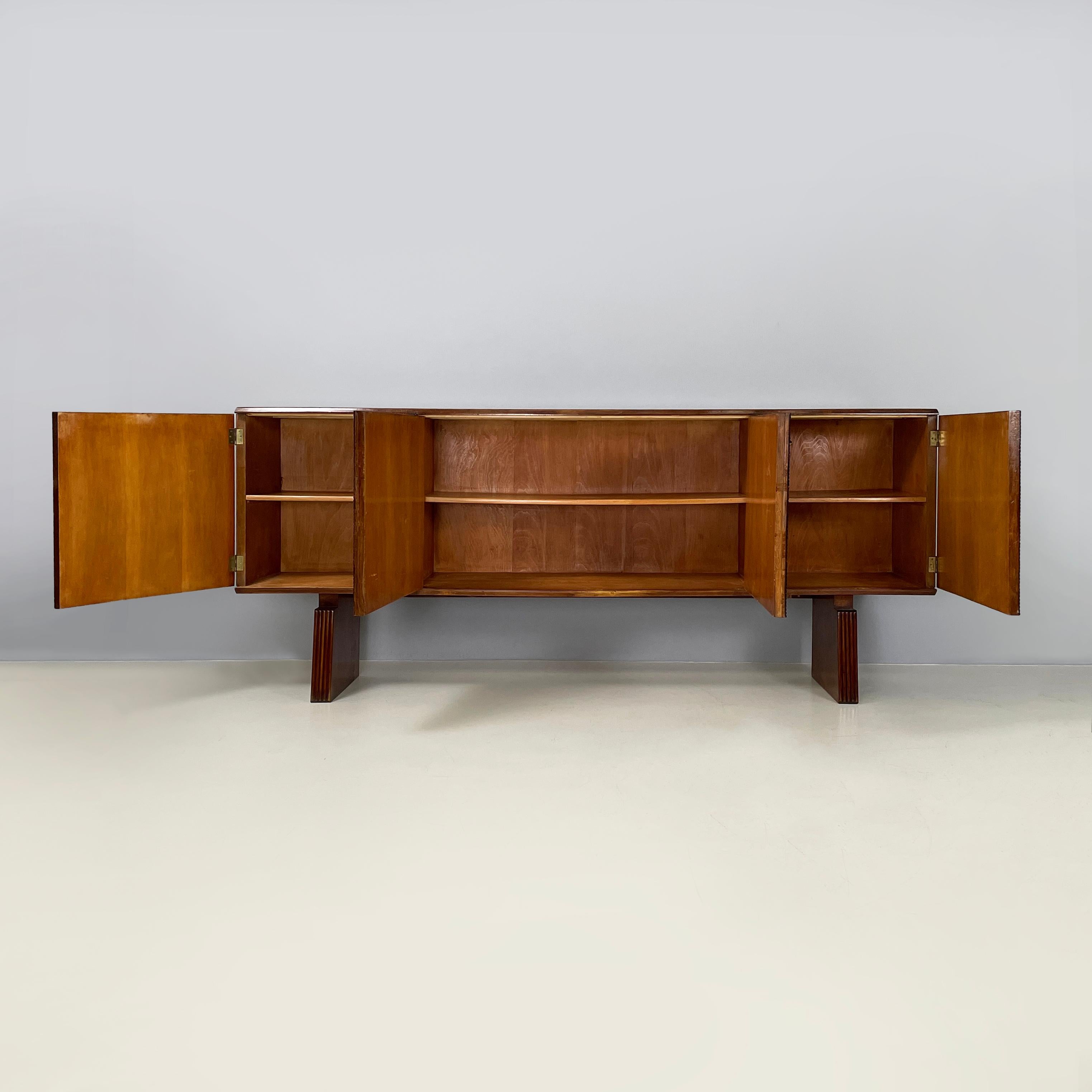 Brass Italian Art Deco wooden sideboard with four doors by Gio Ponti, 1940s  For Sale