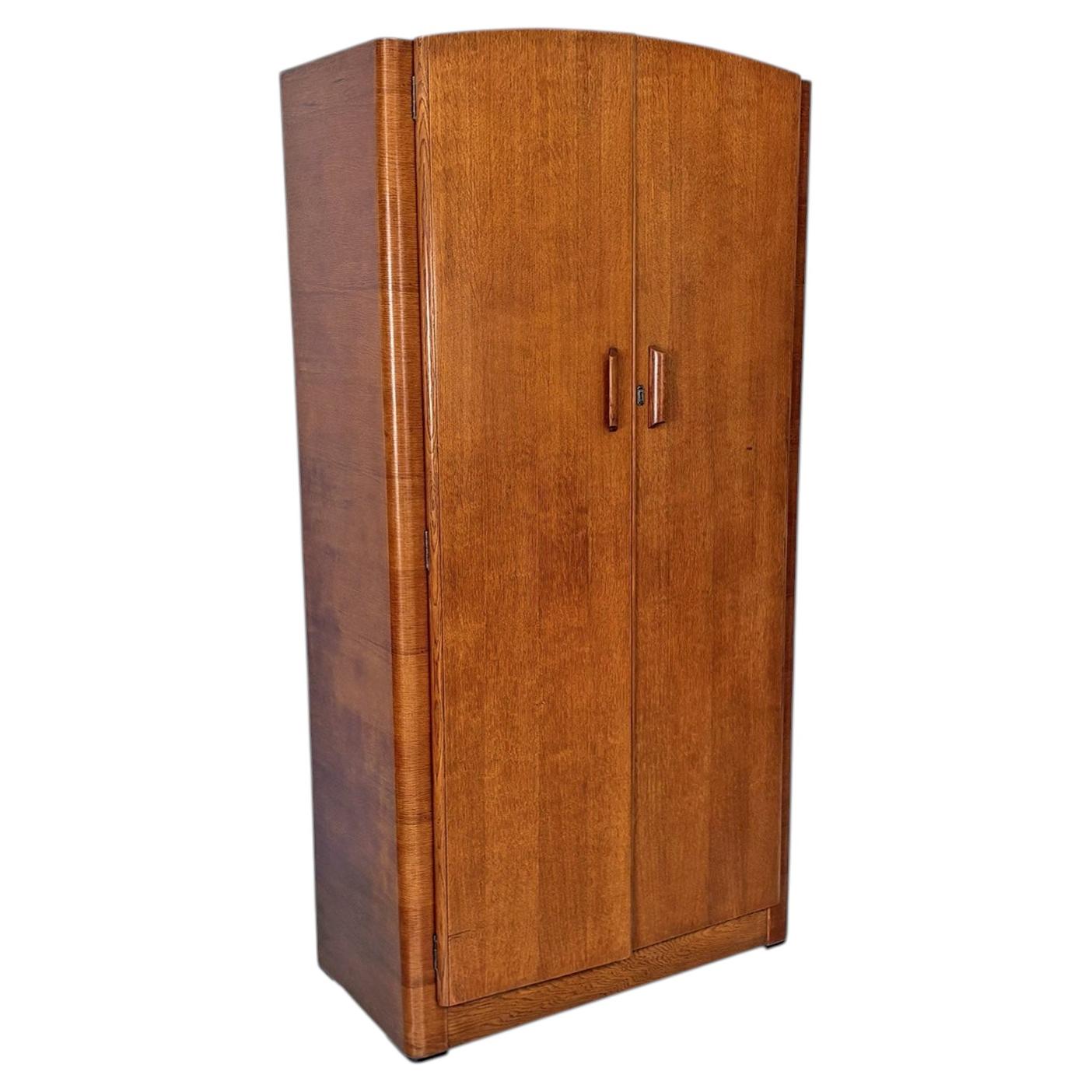 Italian art deco wooden wardrobe with mirror, 1930s