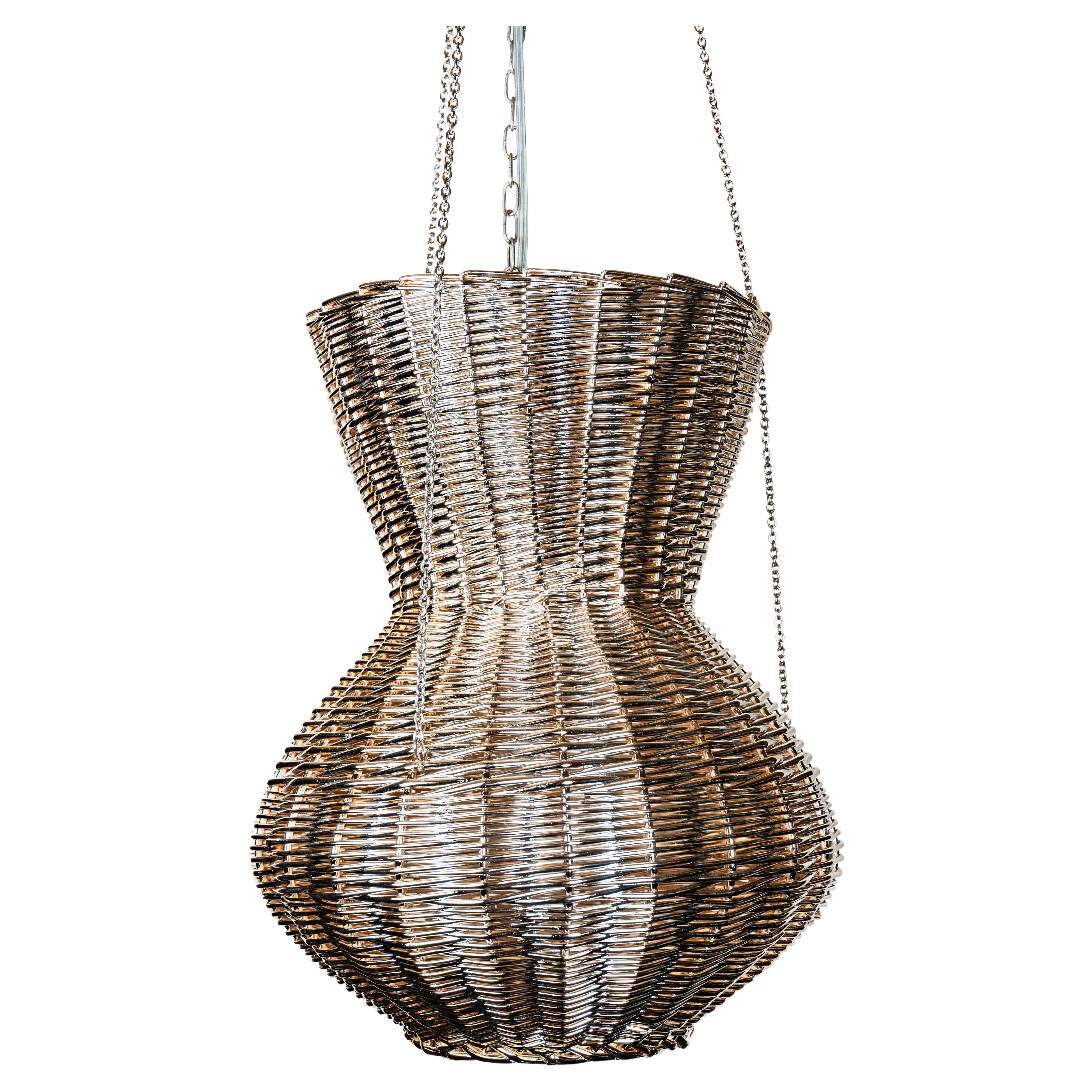 Italian Woven Wicker Sculptural Chandelier by Léa Zeroil , Contemporary Design For Sale