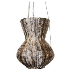 Lampadario scultoreo in vimini intrecciato Art Deco italiano, design contemporaneo