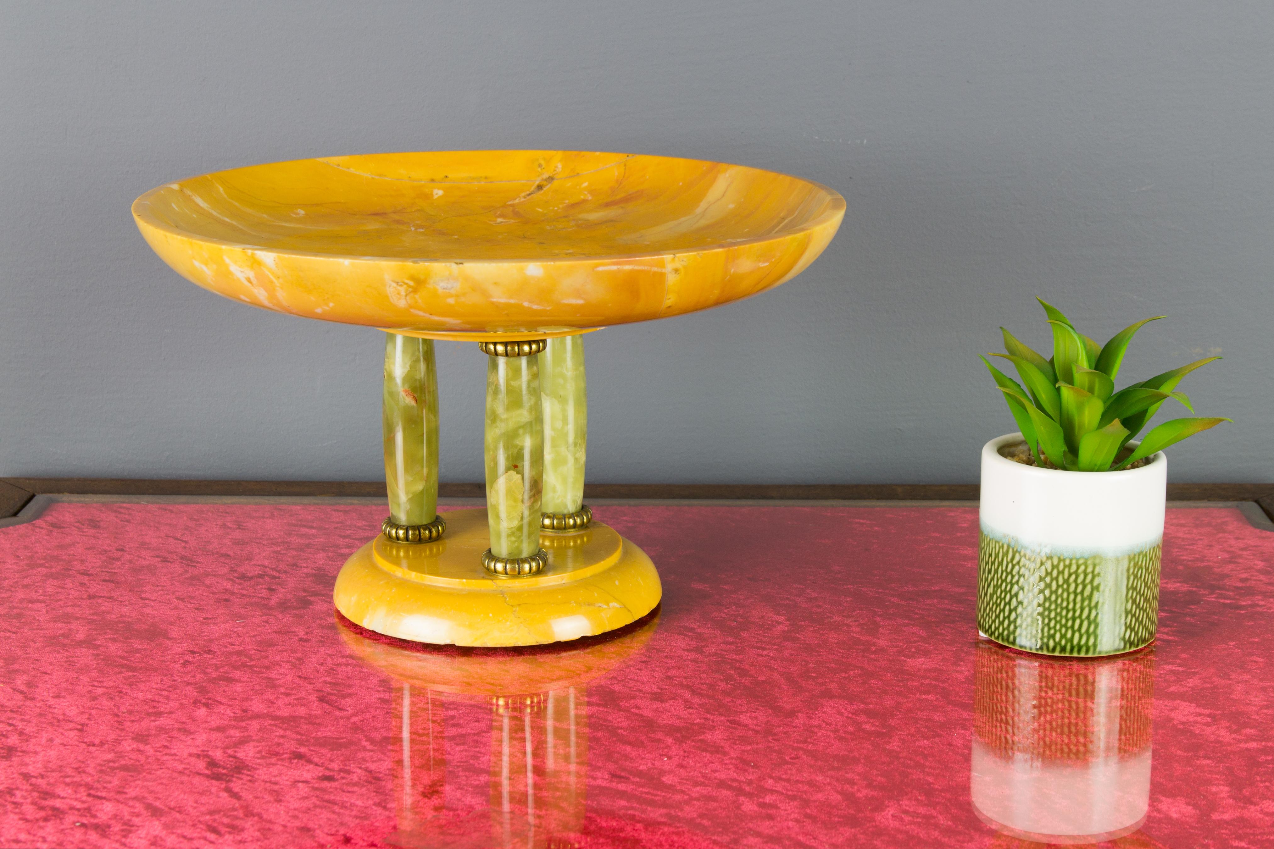 Italian Art Deco Yellow Alabaster and Green Onyx Centerpiece, 1930s 1