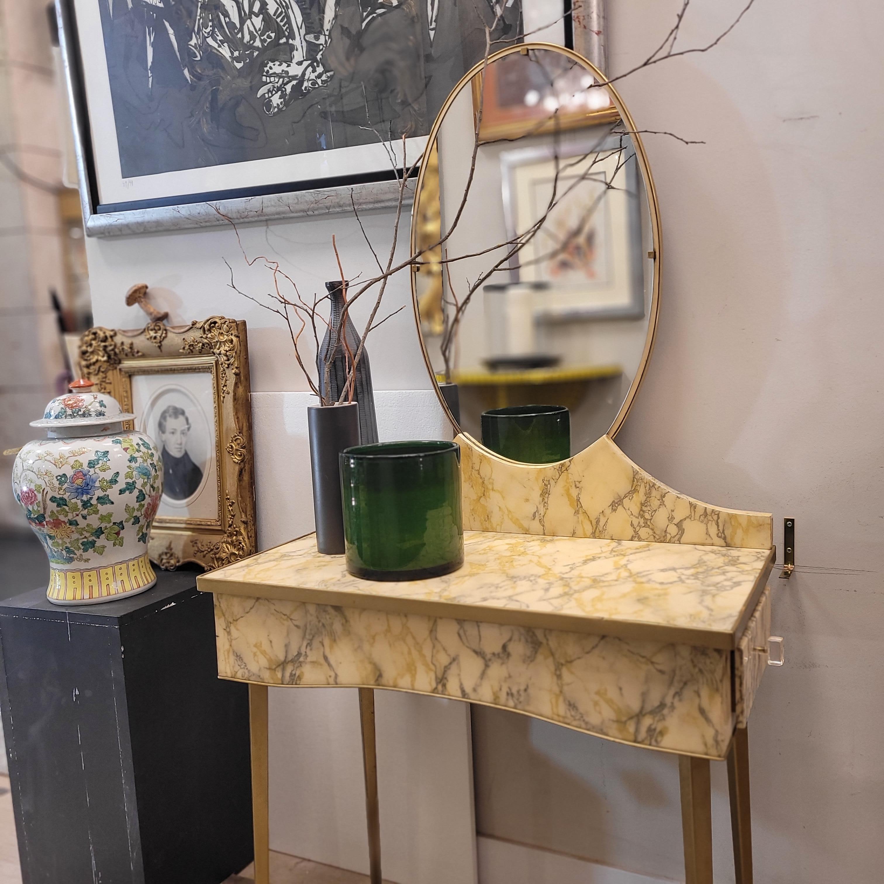 Tavolo da toilette italiano art déco giallo pergamena e grigio, Coiffeuse in vendita 2