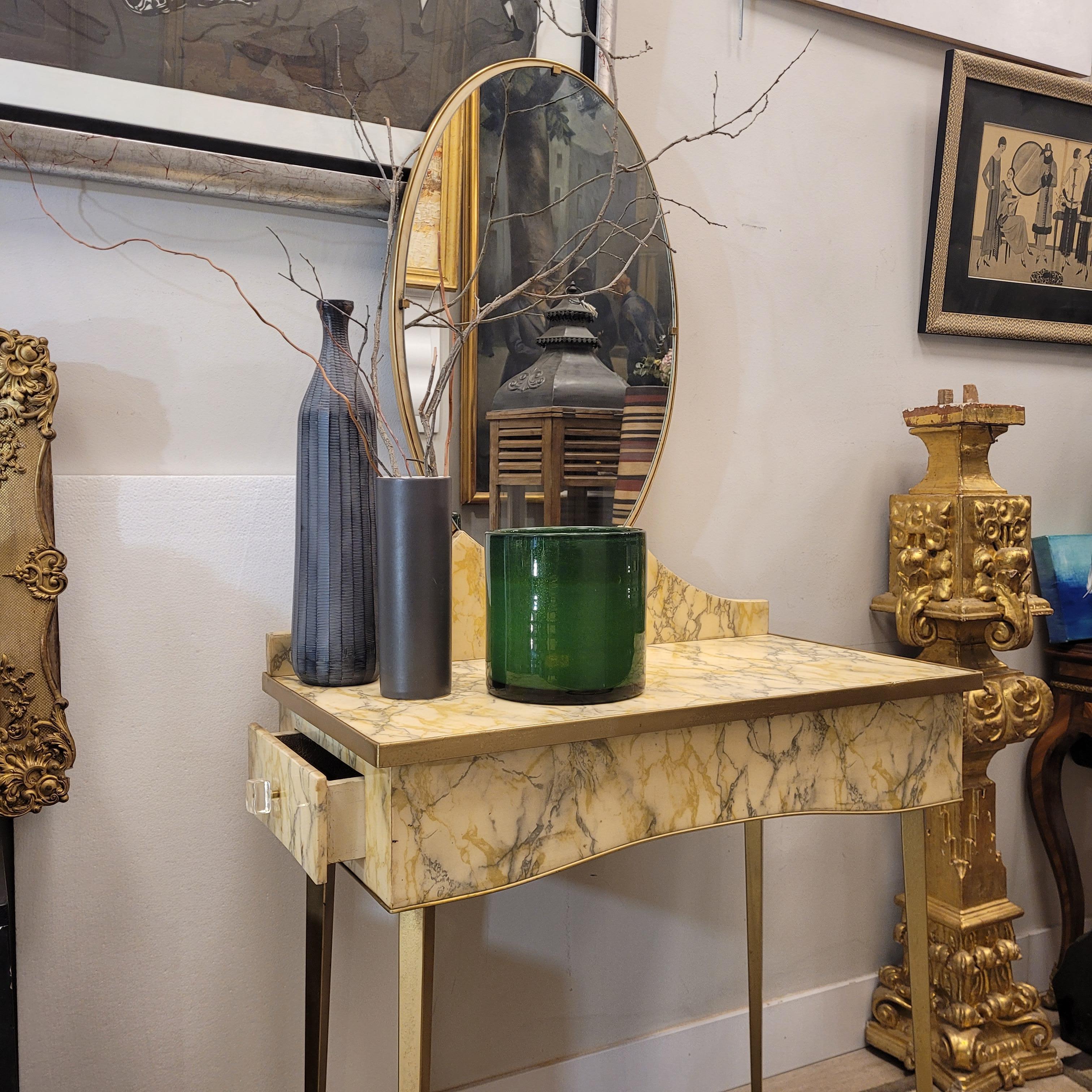 Tavolo da toilette italiano art déco giallo pergamena e grigio, Coiffeuse in vendita 3