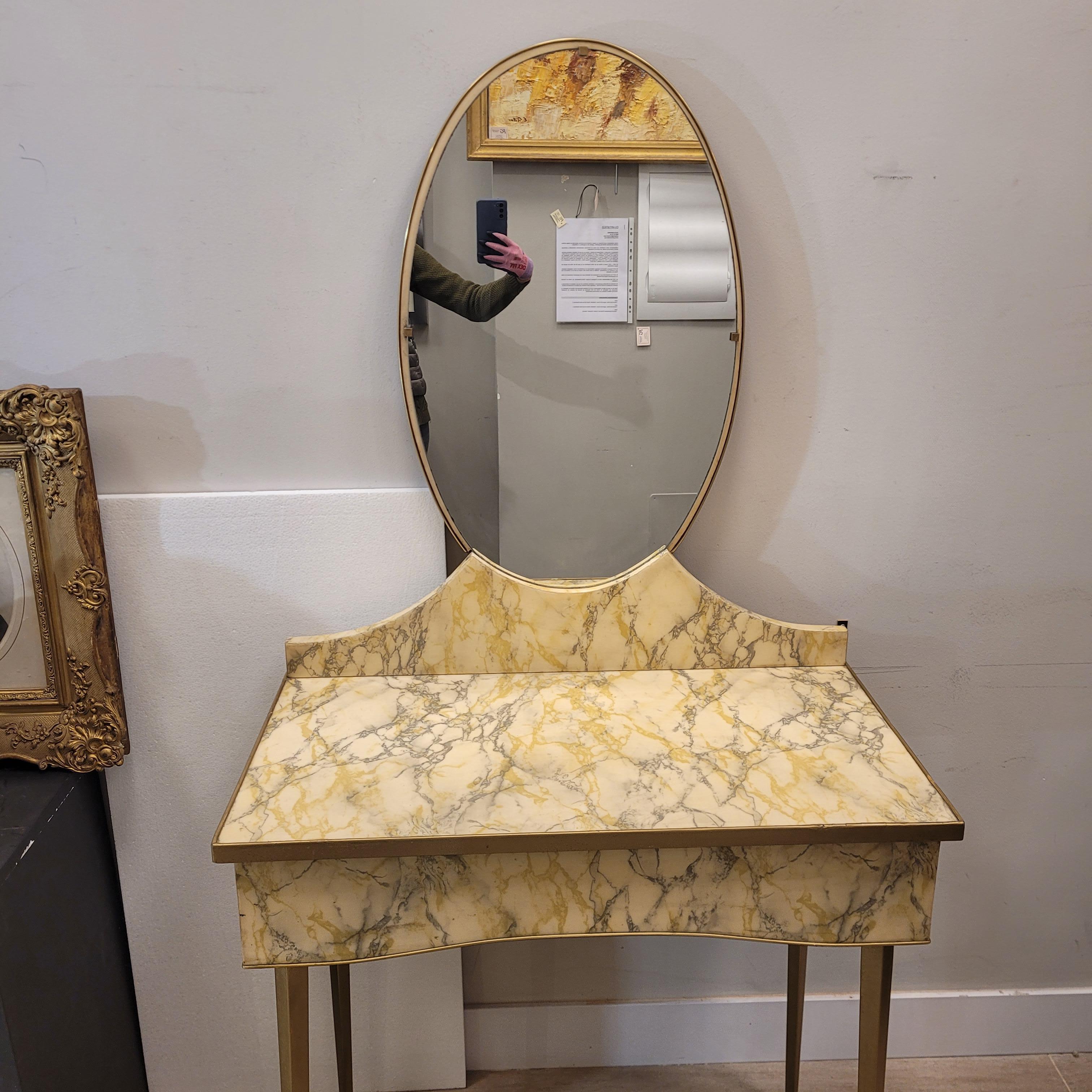 Tavolo da toilette italiano art déco giallo pergamena e grigio, Coiffeuse in vendita 7