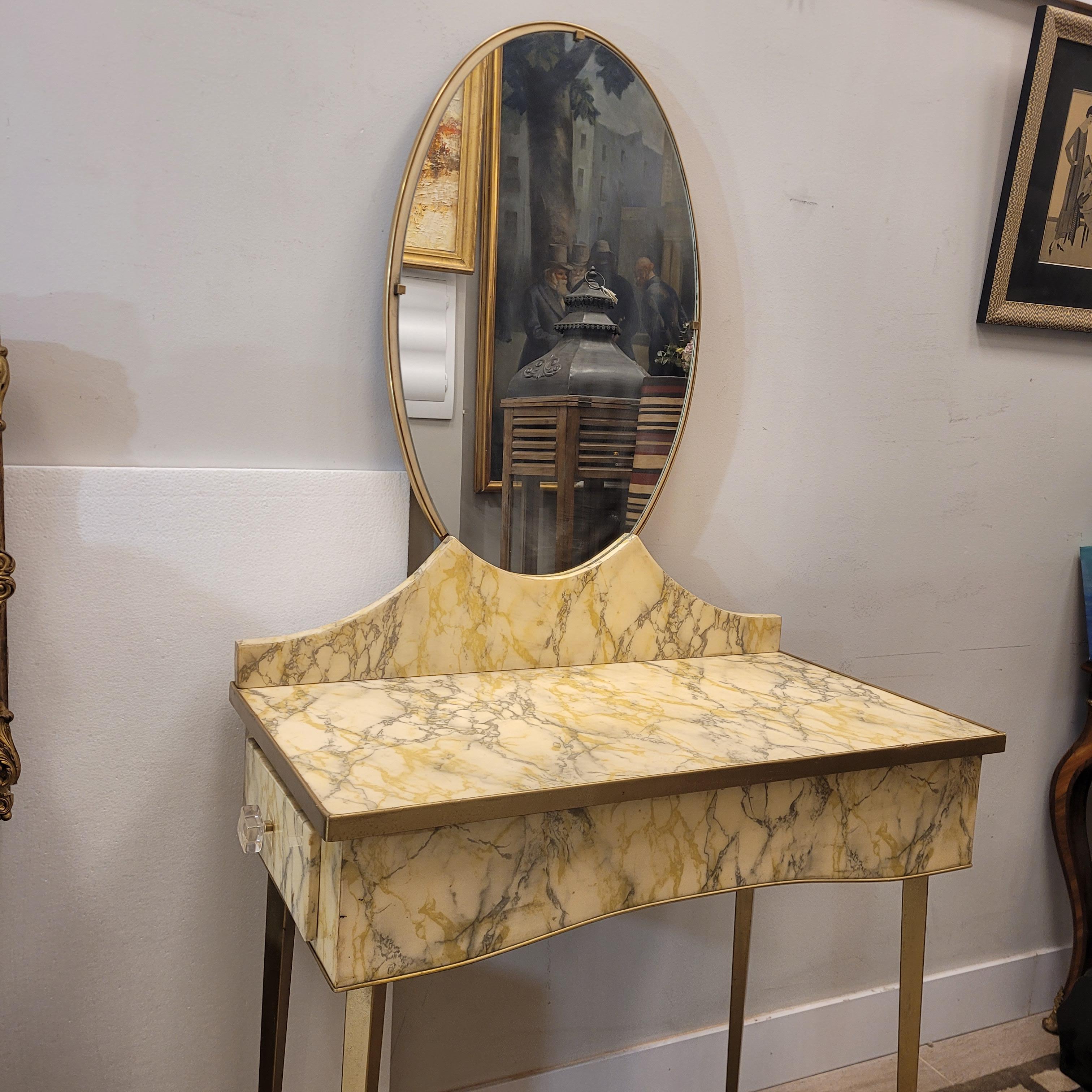 Tavolo da toilette italiano art déco giallo pergamena e grigio, Coiffeuse in vendita 8