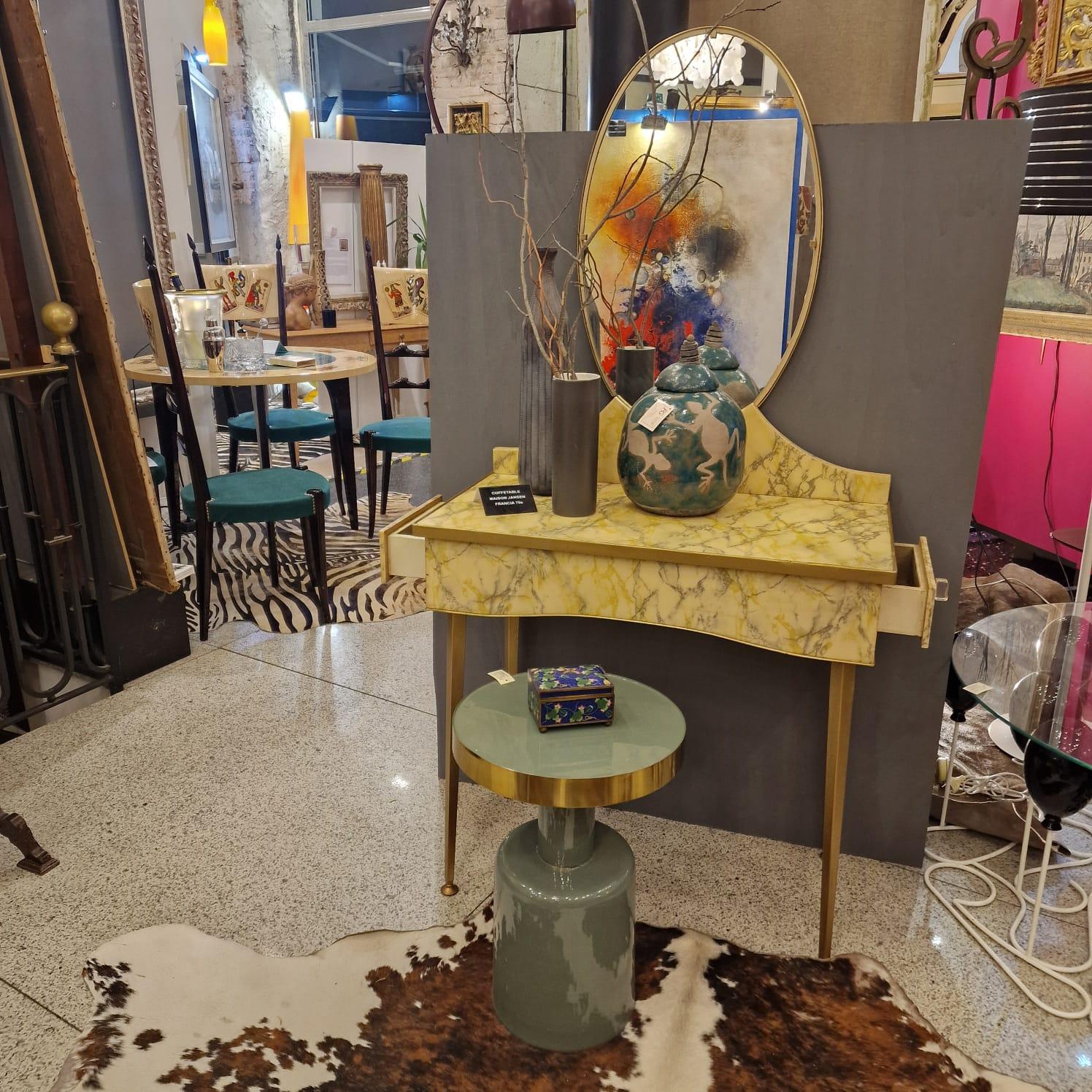 Tavolo da toilette italiano art déco giallo pergamena e grigio, Coiffeuse in vendita 10