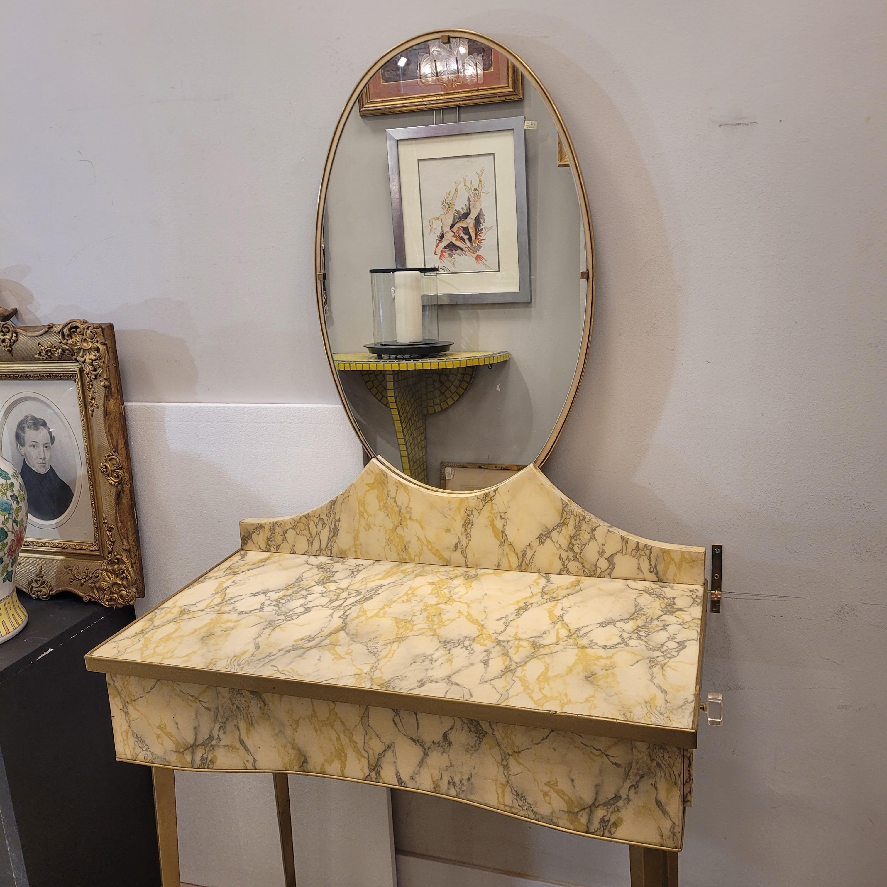 Tavolo da toilette italiano art déco giallo pergamena e grigio, Coiffeuse In condizioni buone in vendita a Valladolid, ES