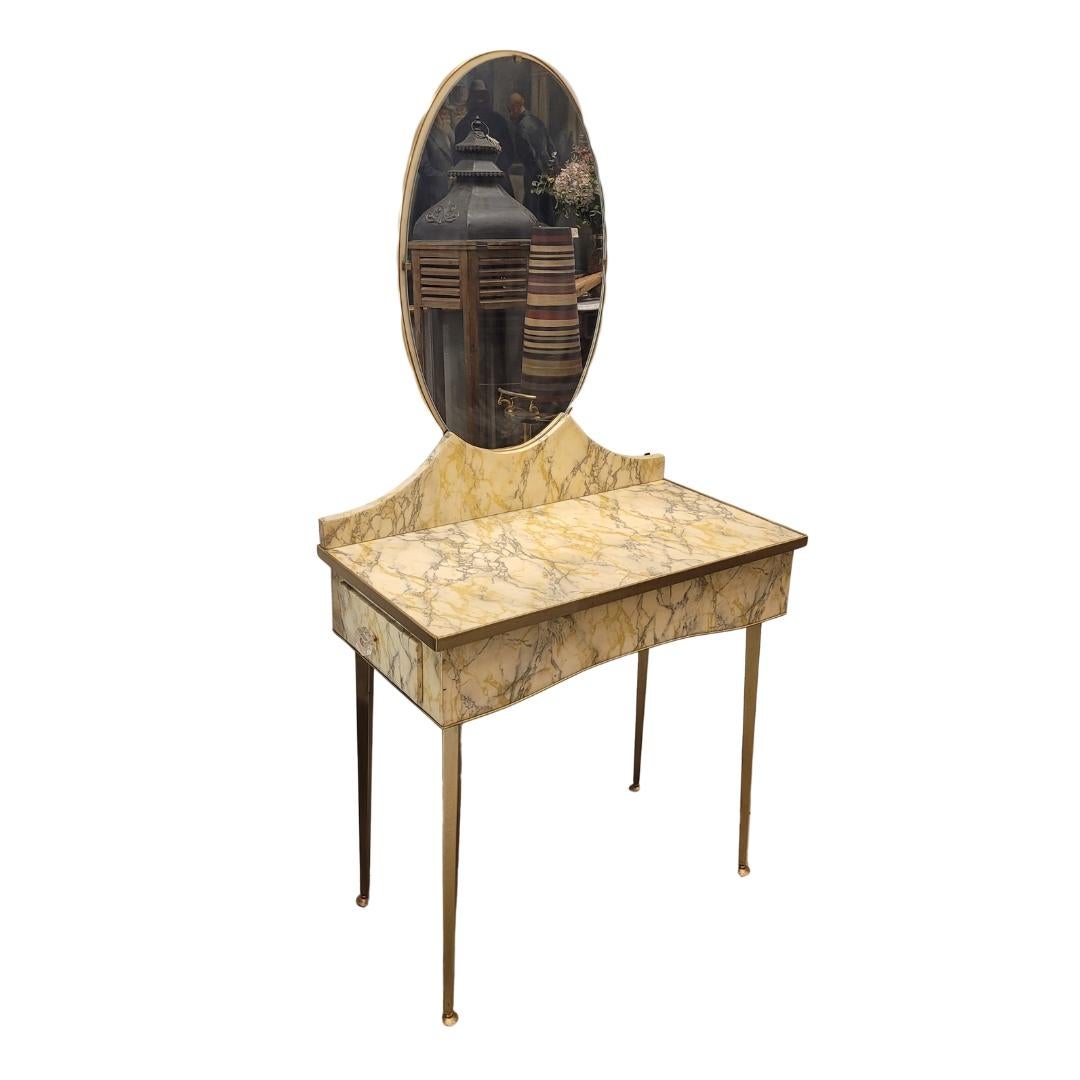 Tavolo da toilette italiano art déco giallo pergamena e grigio, Coiffeuse in vendita 1