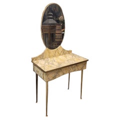 Tavolo da toilette italiano art déco giallo pergamena e grigio, Coiffeuse