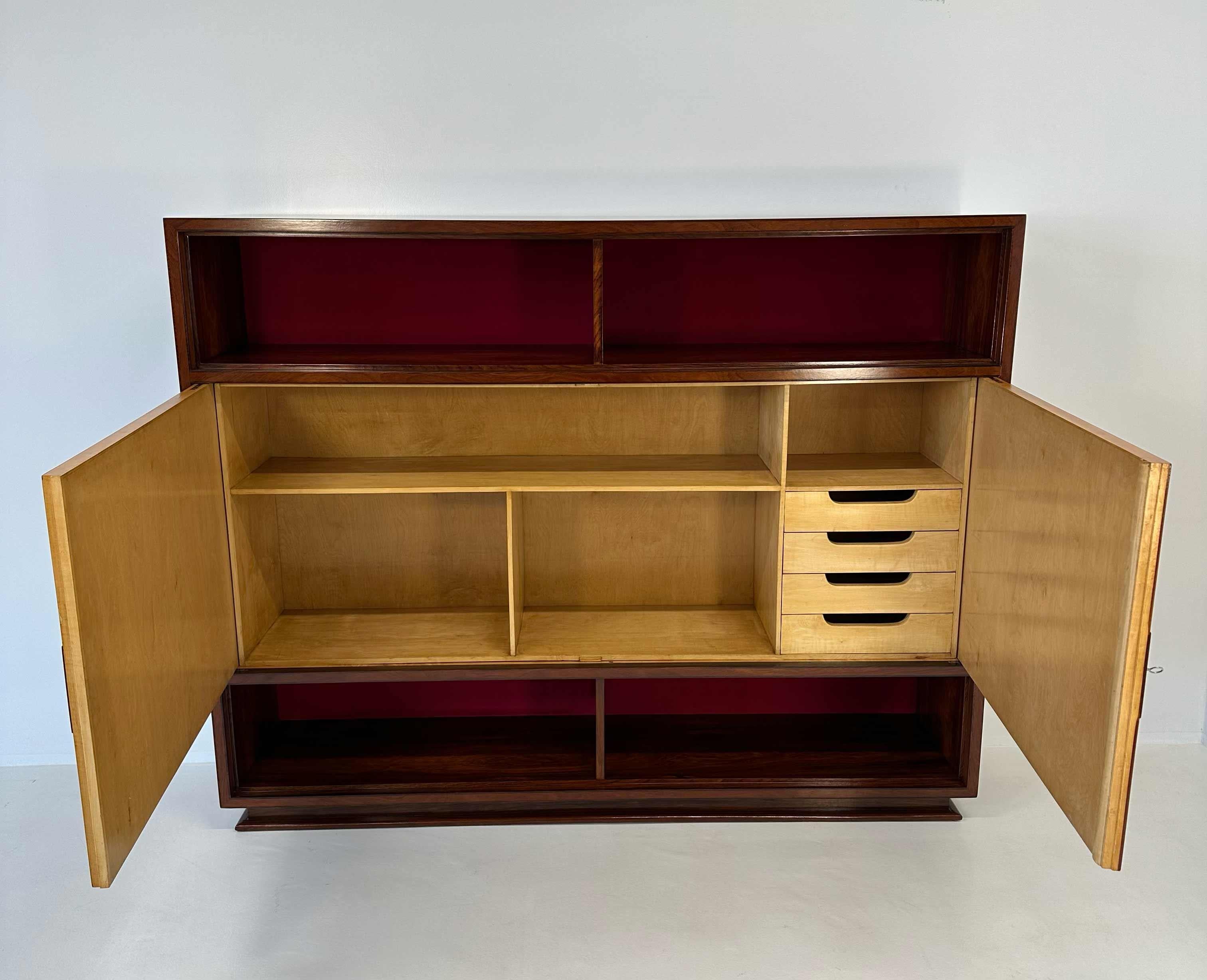 Italian Art Deco Ziricote Wood and Velvet Sideboard Cabinet attr. Borsani, 1950s For Sale 10
