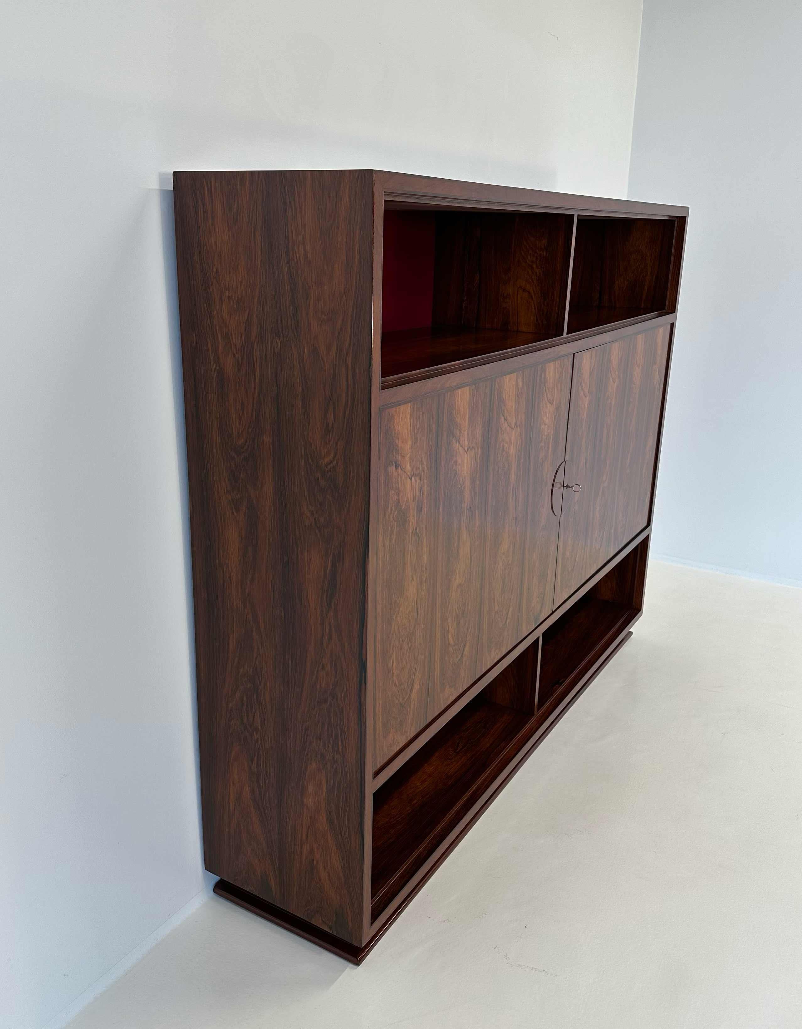 Italian Art Deco Ziricote Wood and Velvet Sideboard Cabinet attr. Borsani, 1950s For Sale 2