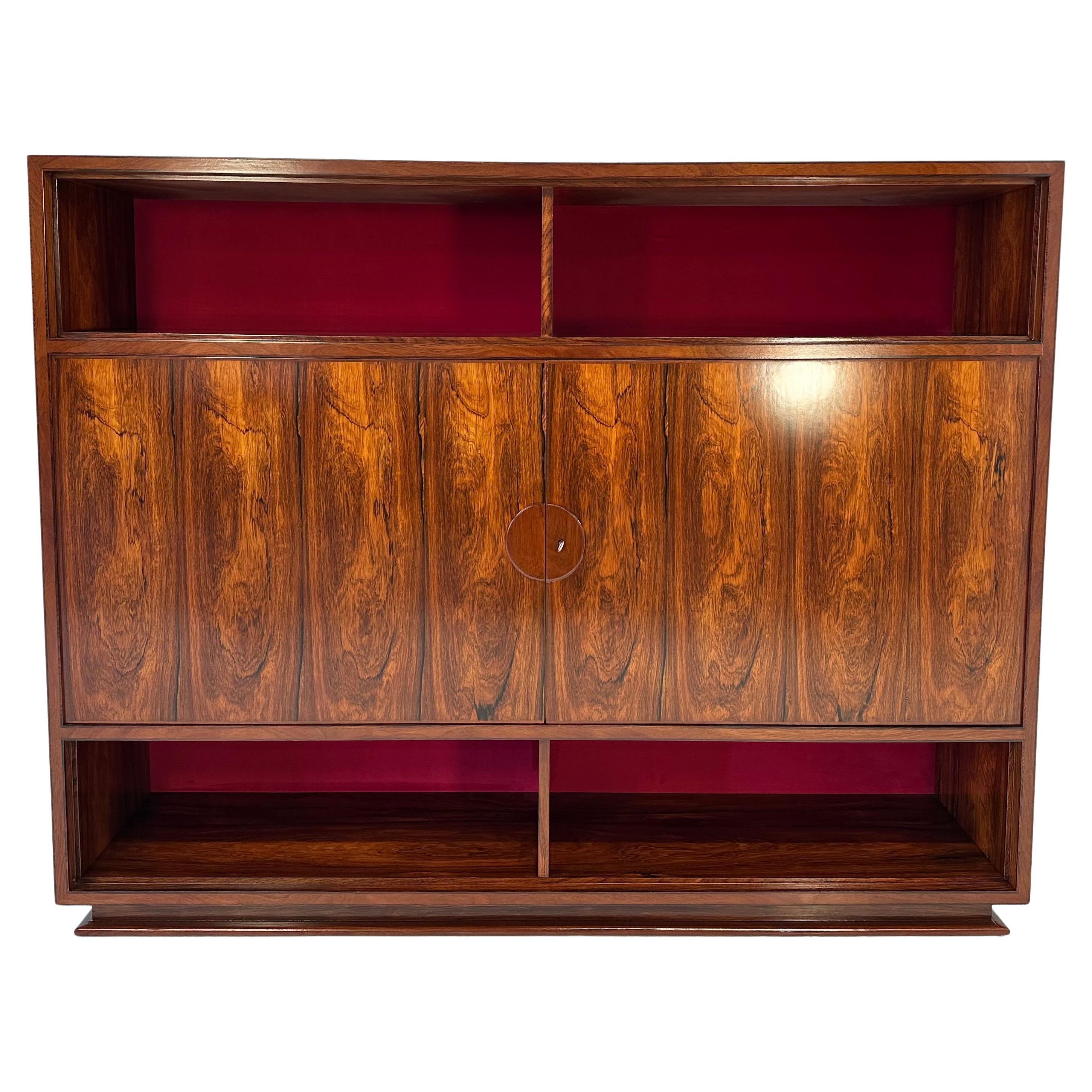 Italian Art Deco Ziricote Wood and Velvet Sideboard Cabinet attr. Borsani, 1950s For Sale