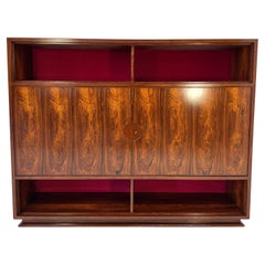 Italienischer Art déco-Sideboard-Schrank aus Ziricote-Holz und Samt im Art déco-Stil, attr. Borsani, 1950er Jahre