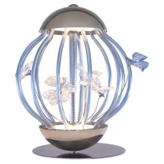 Italian art design table lamp Cage Blue butterflies Murano Glass by Multiforme