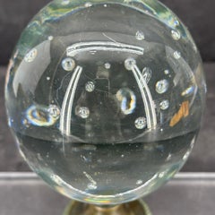 Italian Art Glass Ball on Bronze Base with Lucite Stand