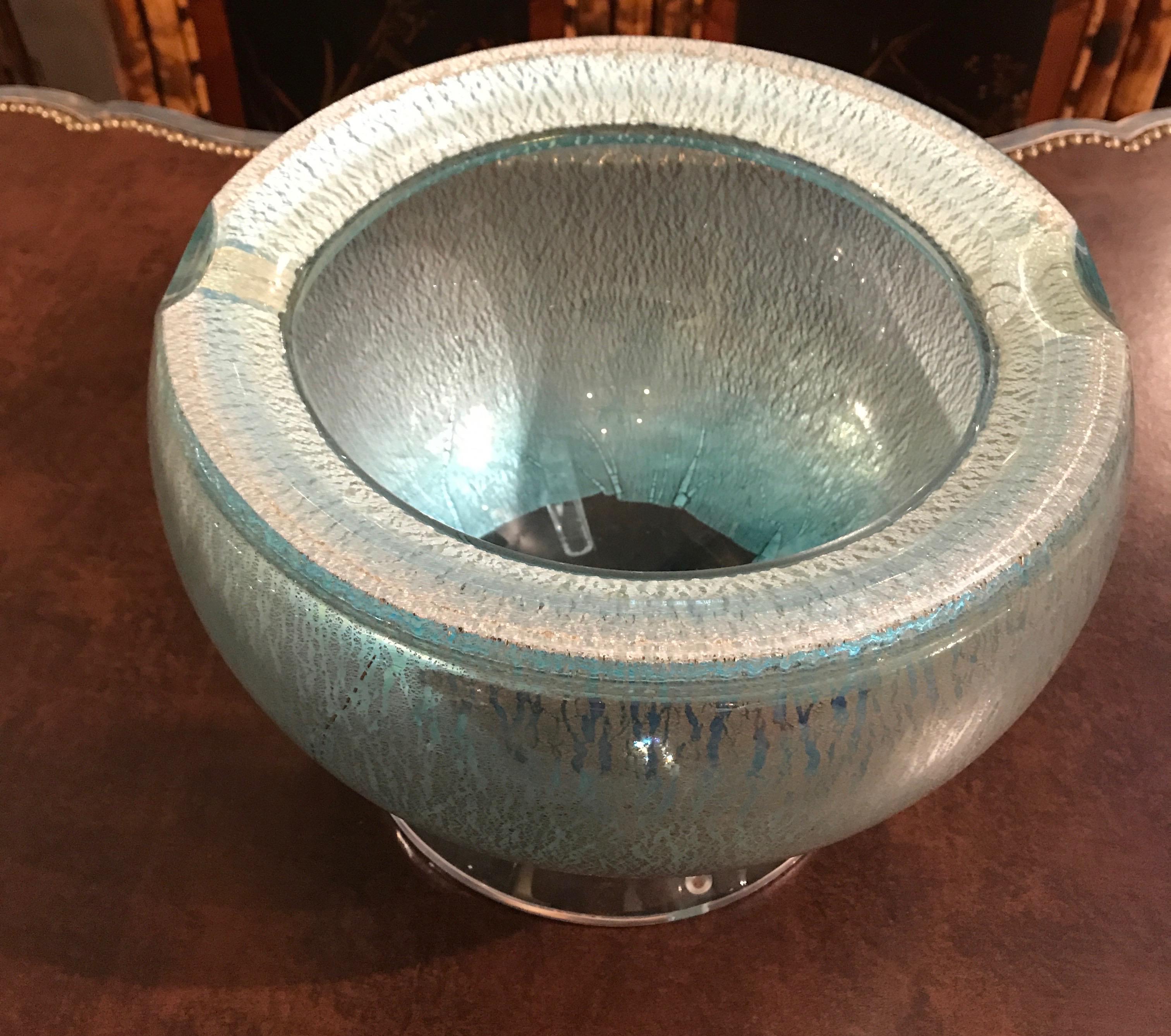Italian Art Glass Bowl on Lucite Base In Good Condition In West Palm Beach, FL