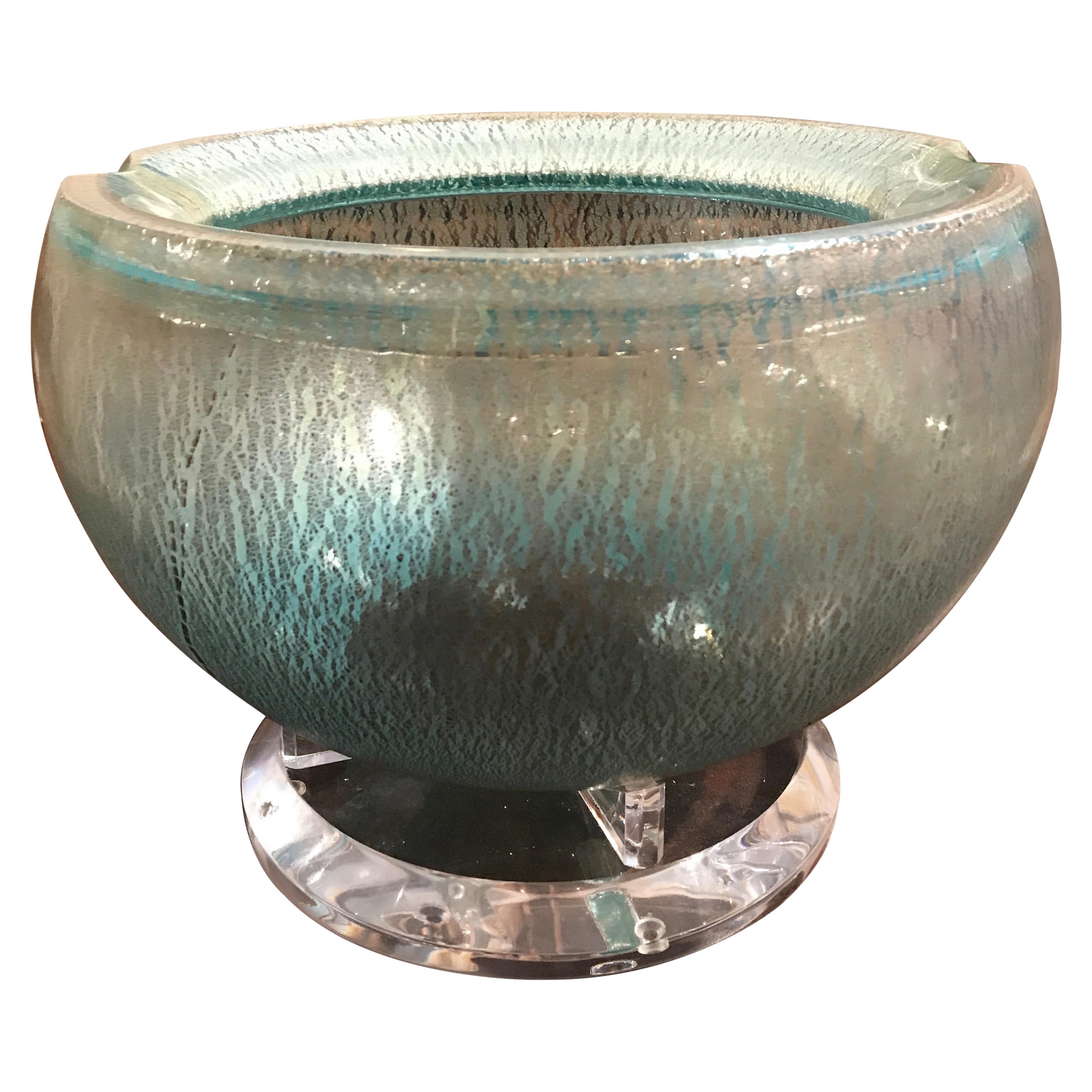 Italian Art Glass Bowl on Lucite Base