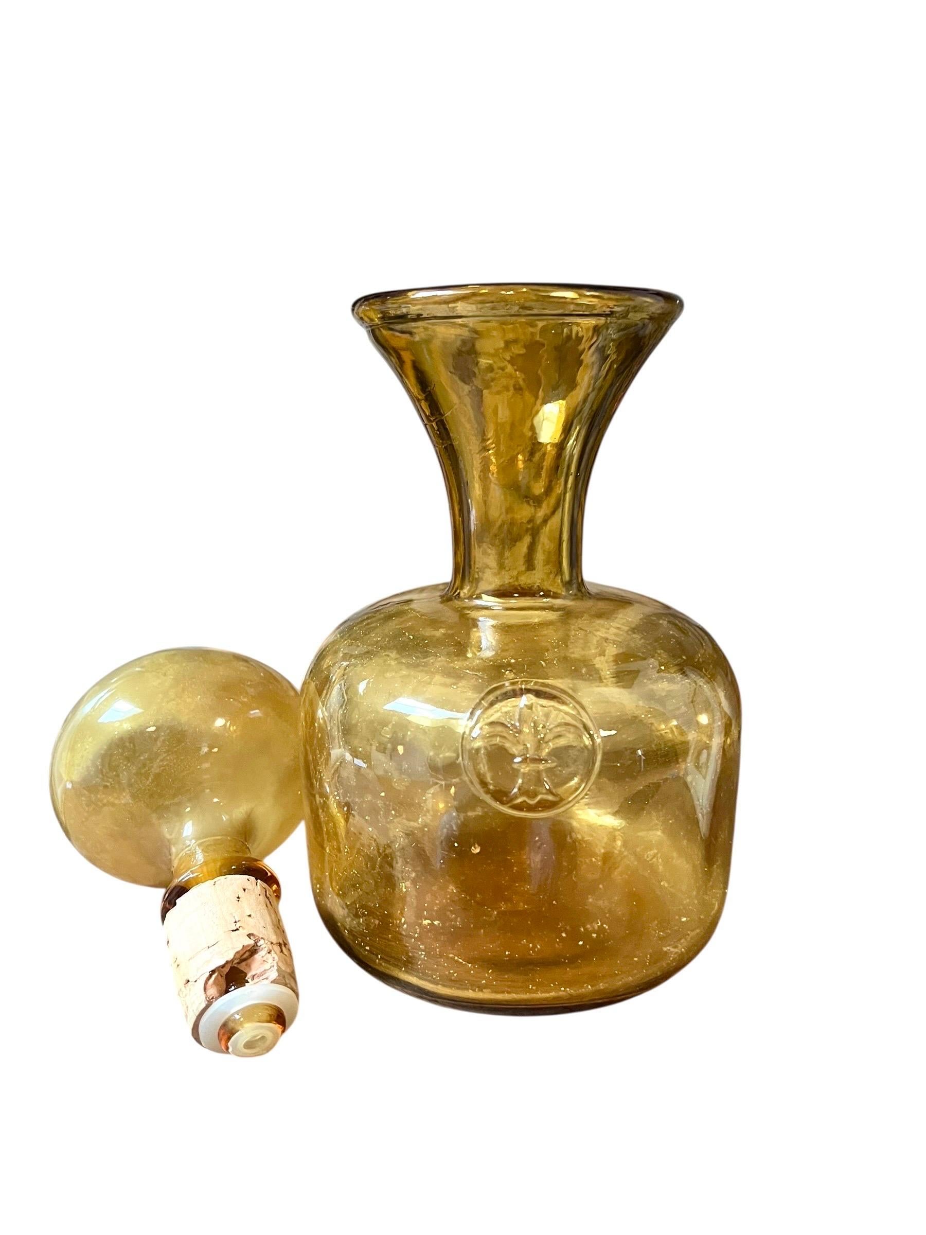 Carafe en verre d'art italien - bouchon en verre soufflé, jaune/orange - 1960 Bon état - En vente à Beuzevillette, FR