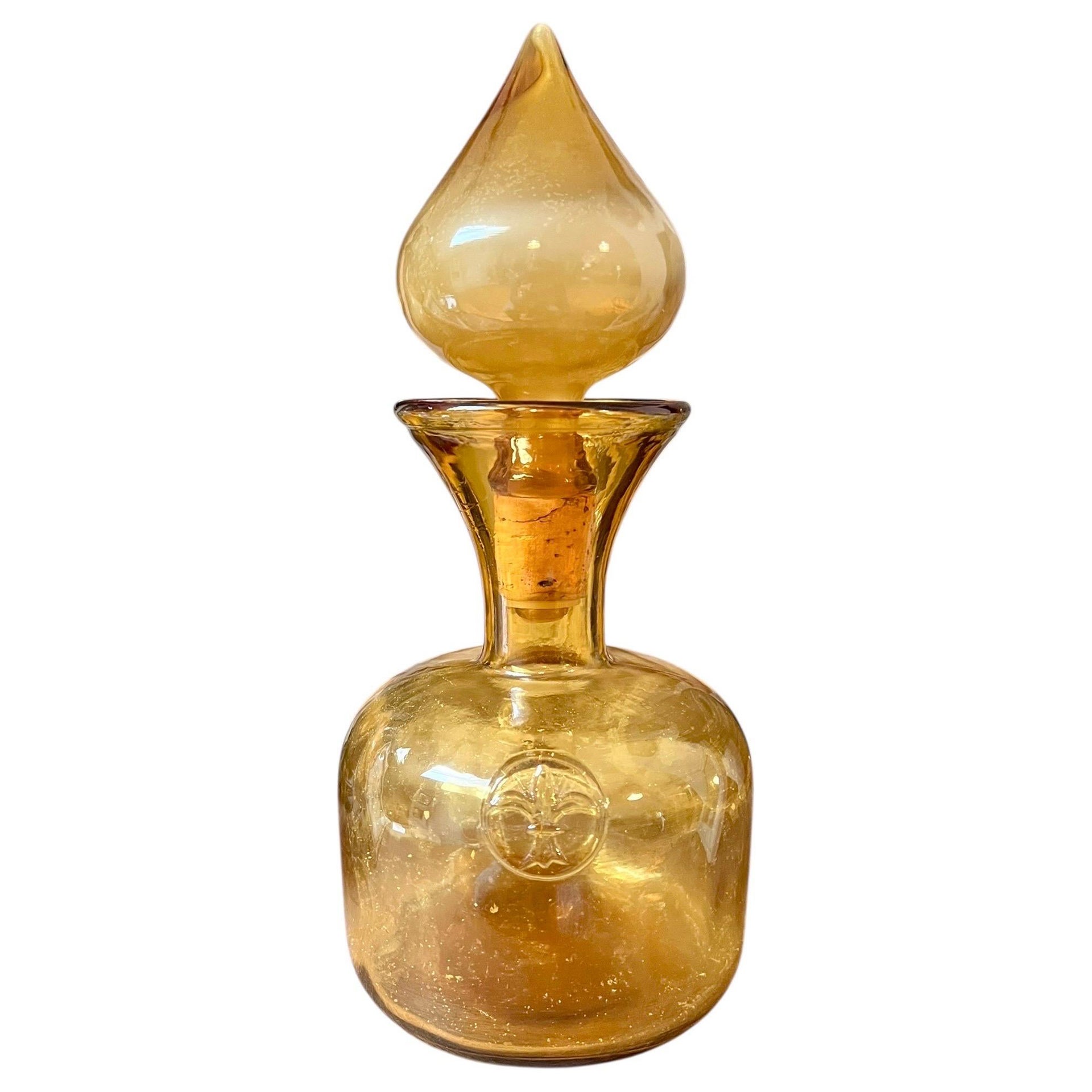 Caraffa in vetro artistico italiano - tappo in vetro soffiato, giallo/arancio - 1960