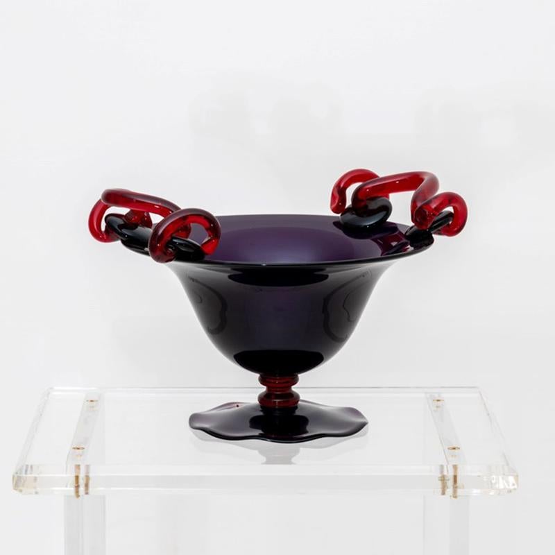 Italian Art Glass Centerpiece by Michele De Lucchi for Cleto Munari. 
Purple, black and red glass. With label and etched signature.