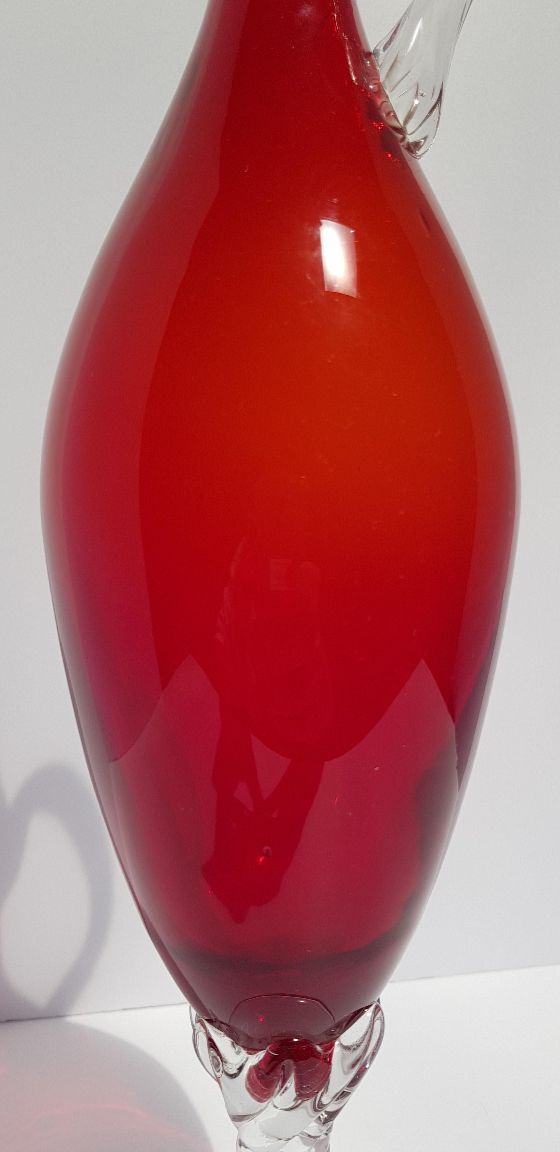 Italian Art Glass Empoli Decanter Ewer Cruet Vase Bottle w Stopper Ruby Red For Sale 7